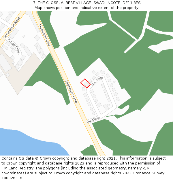 7, THE CLOSE, ALBERT VILLAGE, SWADLINCOTE, DE11 8ES: Location map and indicative extent of plot