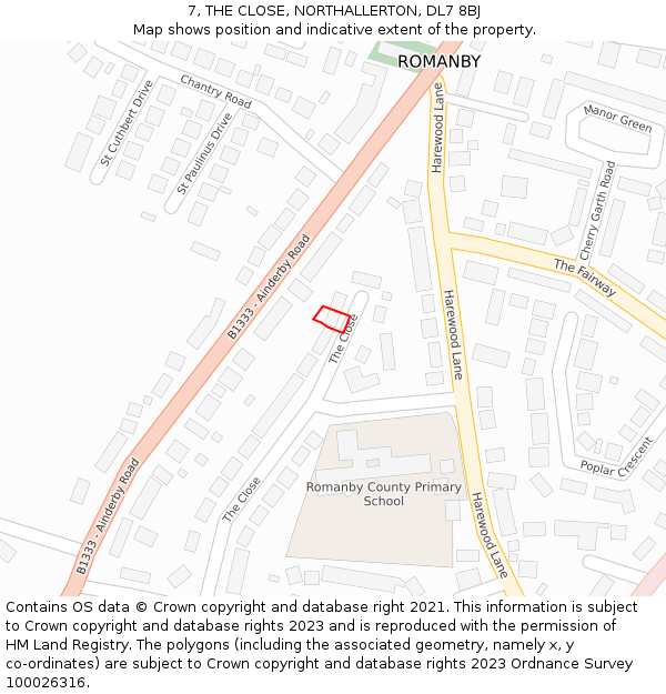 7, THE CLOSE, NORTHALLERTON, DL7 8BJ: Location map and indicative extent of plot