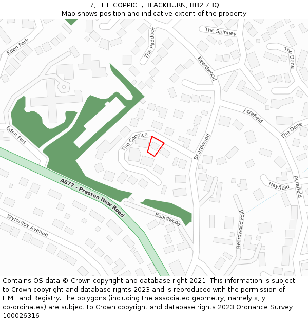 7, THE COPPICE, BLACKBURN, BB2 7BQ: Location map and indicative extent of plot