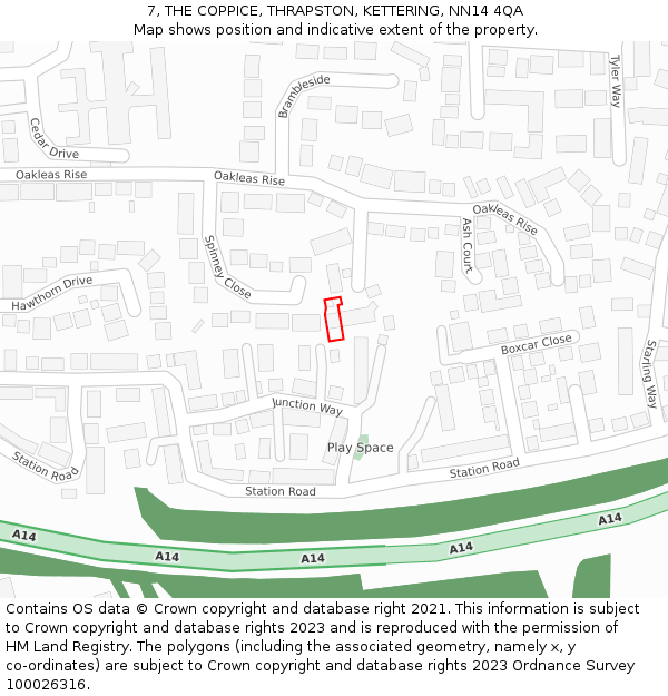 7, THE COPPICE, THRAPSTON, KETTERING, NN14 4QA: Location map and indicative extent of plot