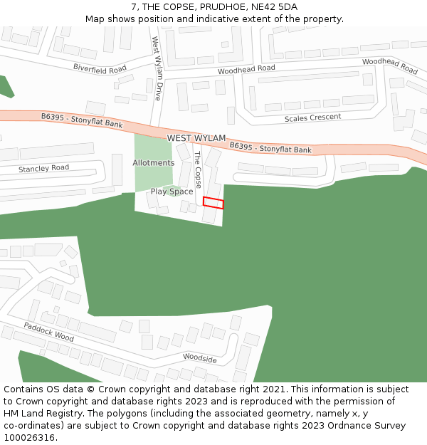 7, THE COPSE, PRUDHOE, NE42 5DA: Location map and indicative extent of plot