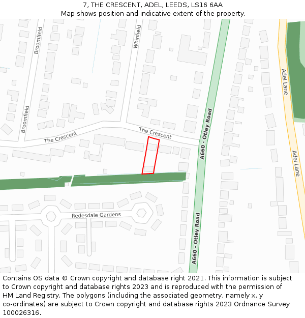 7, THE CRESCENT, ADEL, LEEDS, LS16 6AA: Location map and indicative extent of plot