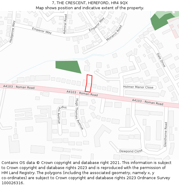 7, THE CRESCENT, HEREFORD, HR4 9QX: Location map and indicative extent of plot