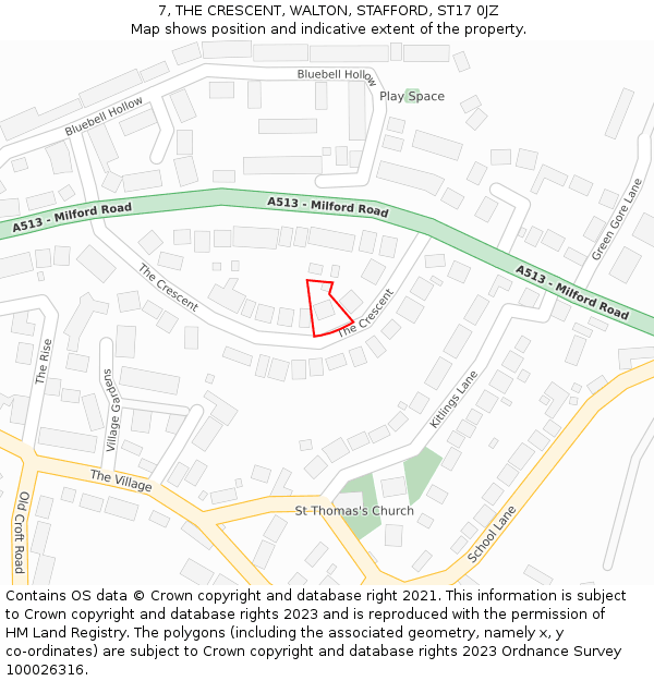 7, THE CRESCENT, WALTON, STAFFORD, ST17 0JZ: Location map and indicative extent of plot