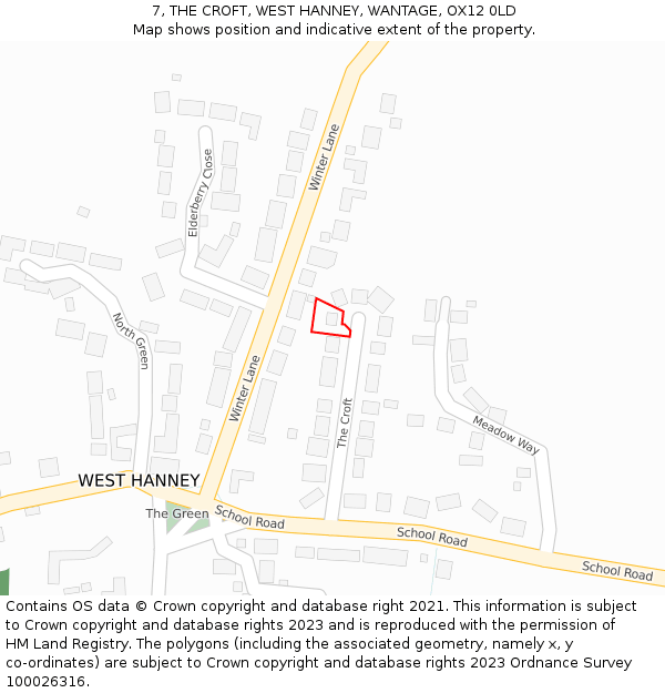 7, THE CROFT, WEST HANNEY, WANTAGE, OX12 0LD: Location map and indicative extent of plot