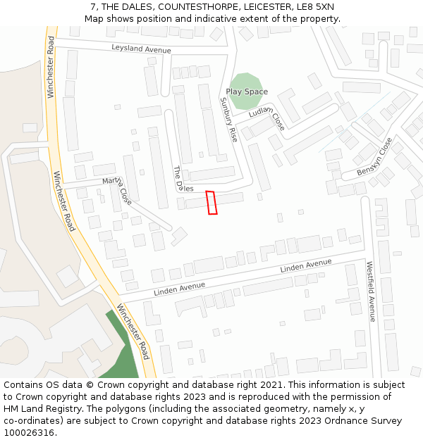 7, THE DALES, COUNTESTHORPE, LEICESTER, LE8 5XN: Location map and indicative extent of plot