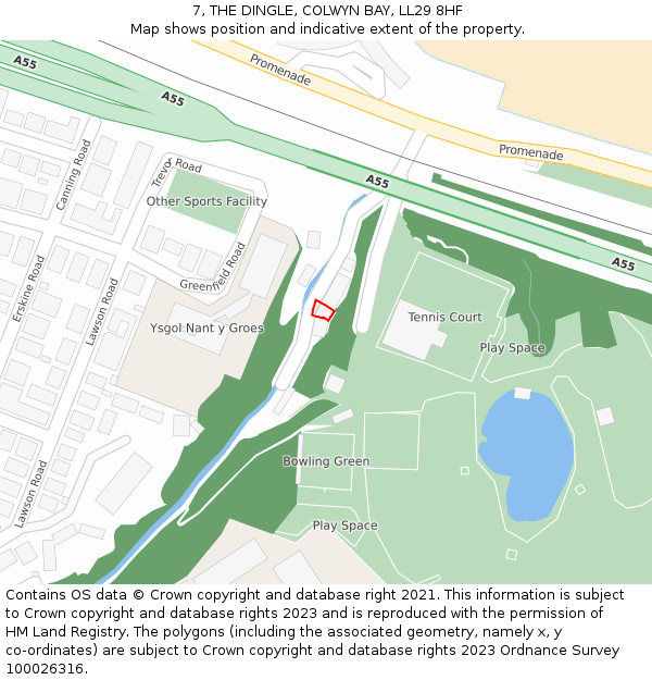 7, THE DINGLE, COLWYN BAY, LL29 8HF: Location map and indicative extent of plot
