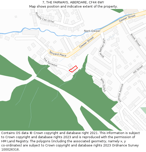 7, THE FAIRWAYS, ABERDARE, CF44 6WY: Location map and indicative extent of plot