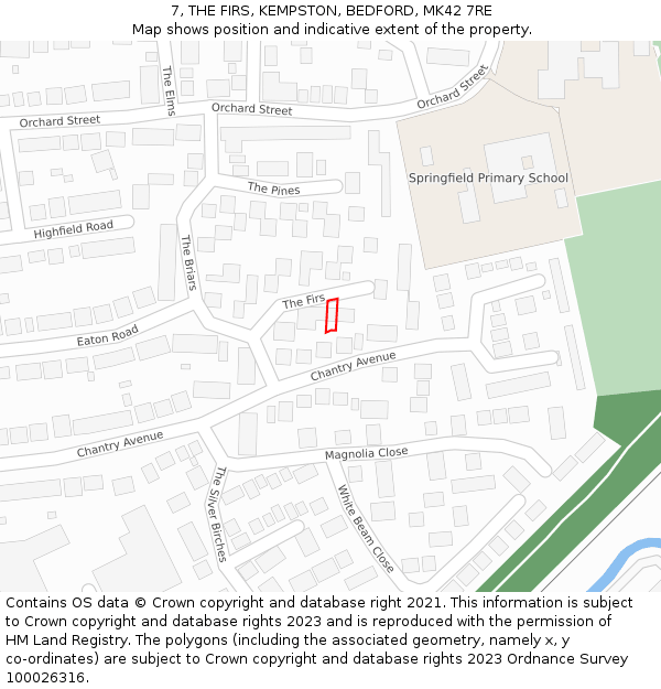 7, THE FIRS, KEMPSTON, BEDFORD, MK42 7RE: Location map and indicative extent of plot