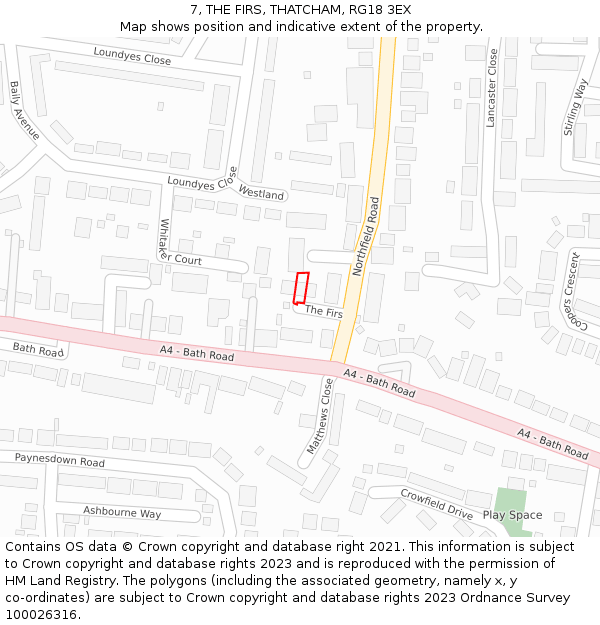 7, THE FIRS, THATCHAM, RG18 3EX: Location map and indicative extent of plot