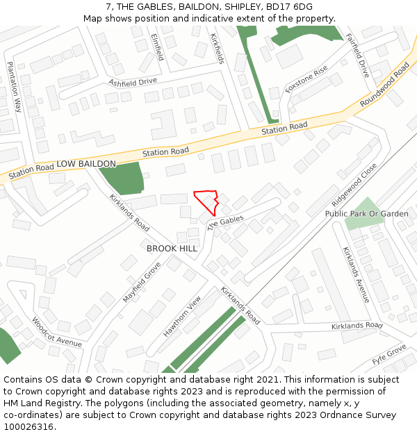 7, THE GABLES, BAILDON, SHIPLEY, BD17 6DG: Location map and indicative extent of plot