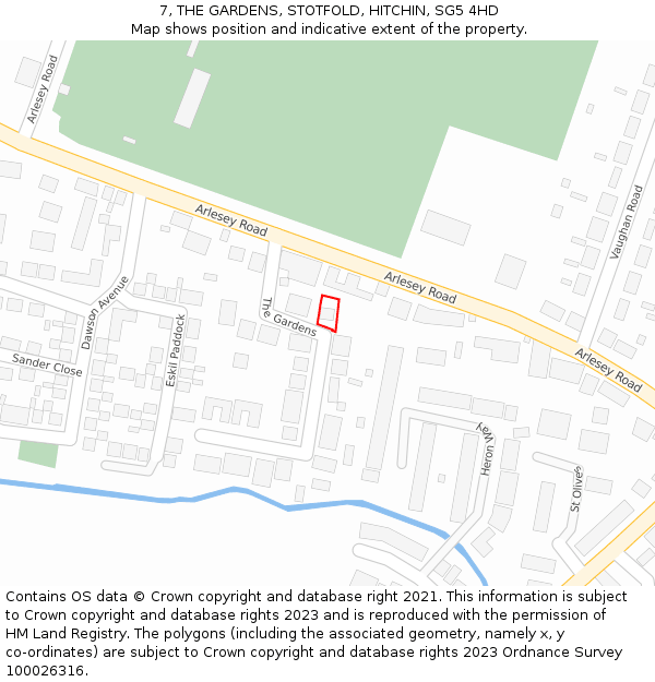 7, THE GARDENS, STOTFOLD, HITCHIN, SG5 4HD: Location map and indicative extent of plot