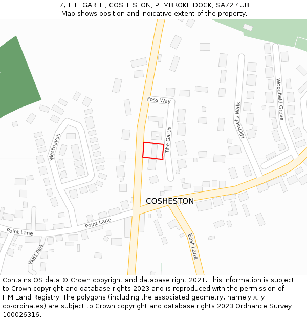 7, THE GARTH, COSHESTON, PEMBROKE DOCK, SA72 4UB: Location map and indicative extent of plot