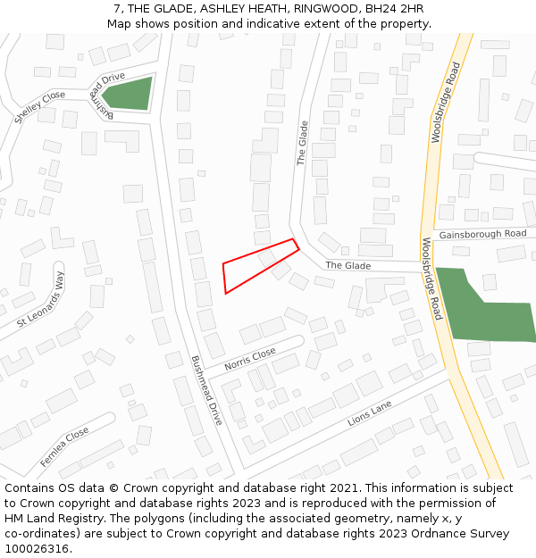 7, THE GLADE, ASHLEY HEATH, RINGWOOD, BH24 2HR: Location map and indicative extent of plot