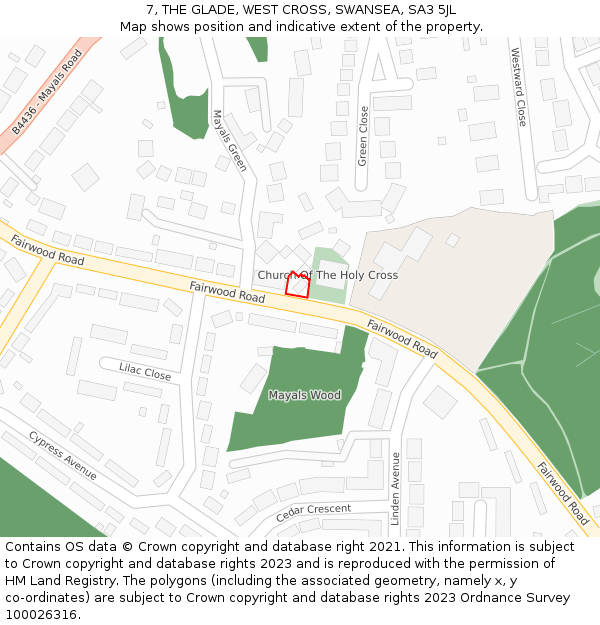 7, THE GLADE, WEST CROSS, SWANSEA, SA3 5JL: Location map and indicative extent of plot