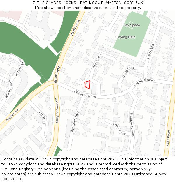 7, THE GLADES, LOCKS HEATH, SOUTHAMPTON, SO31 6UX: Location map and indicative extent of plot