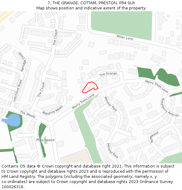 7, THE GRANGE, COTTAM, PRESTON, PR4 0LR: Location map and indicative extent of plot