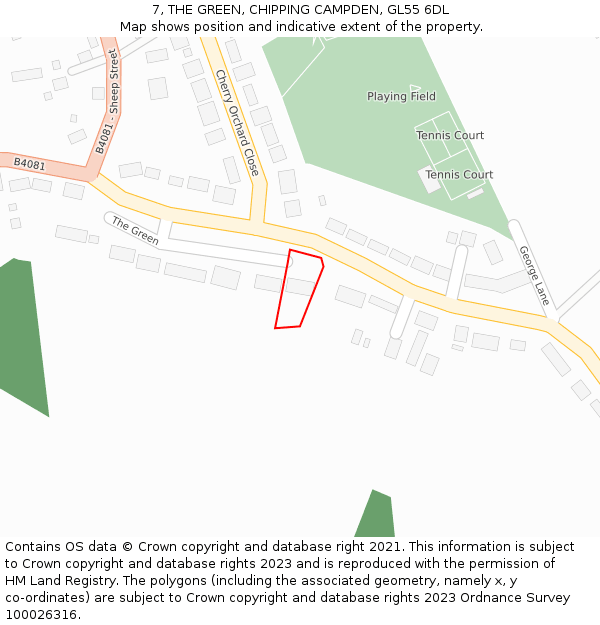 7, THE GREEN, CHIPPING CAMPDEN, GL55 6DL: Location map and indicative extent of plot