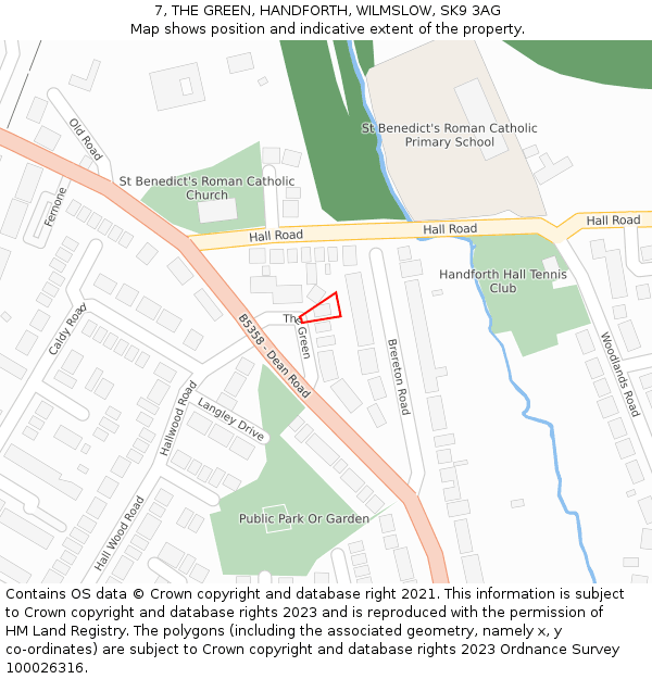 7, THE GREEN, HANDFORTH, WILMSLOW, SK9 3AG: Location map and indicative extent of plot