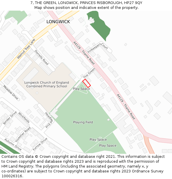 7, THE GREEN, LONGWICK, PRINCES RISBOROUGH, HP27 9QY: Location map and indicative extent of plot