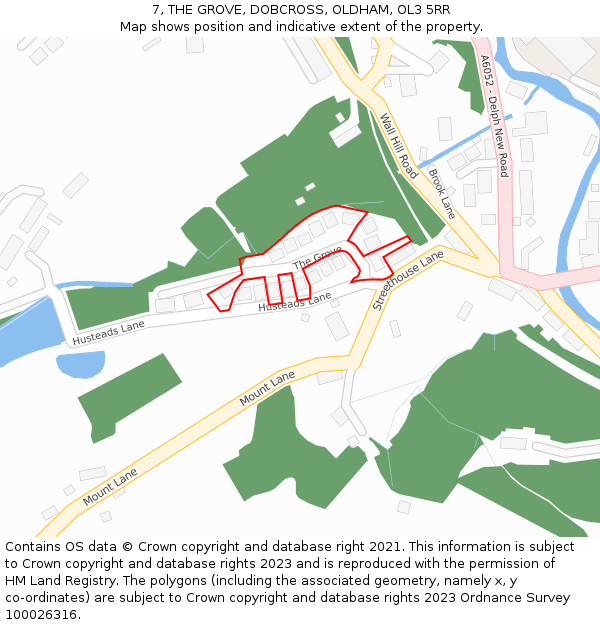7, THE GROVE, DOBCROSS, OLDHAM, OL3 5RR: Location map and indicative extent of plot