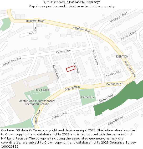 7, THE GROVE, NEWHAVEN, BN9 0QY: Location map and indicative extent of plot