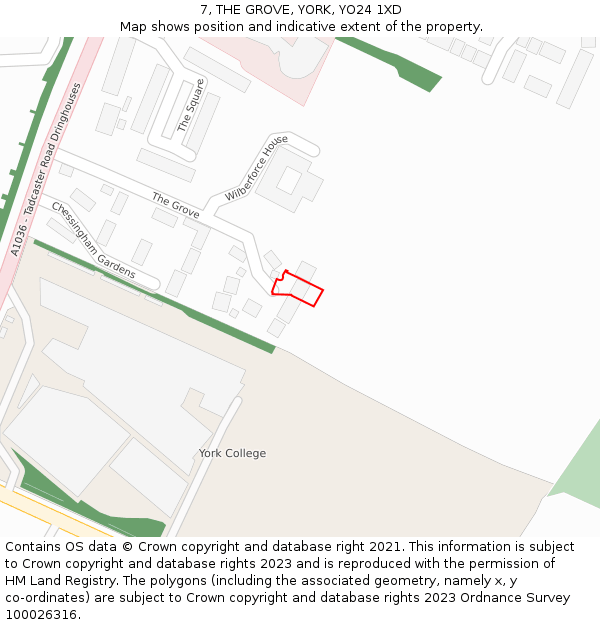 7, THE GROVE, YORK, YO24 1XD: Location map and indicative extent of plot