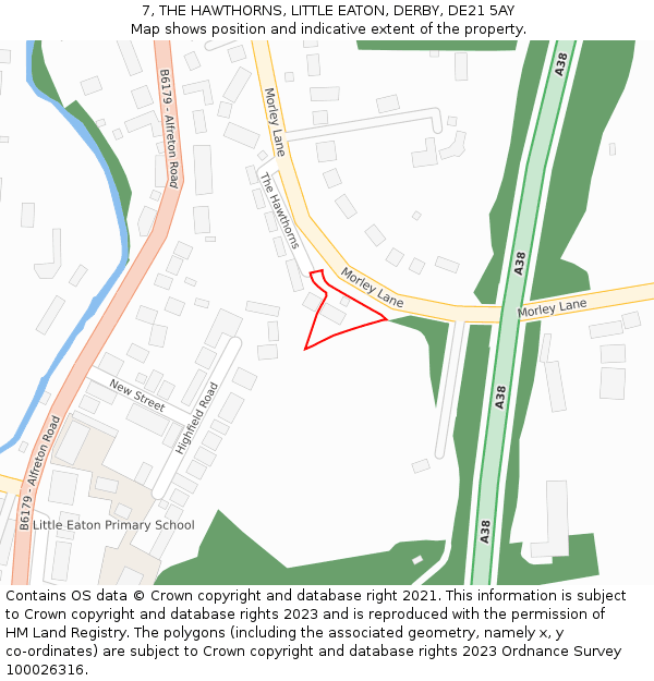 7, THE HAWTHORNS, LITTLE EATON, DERBY, DE21 5AY: Location map and indicative extent of plot