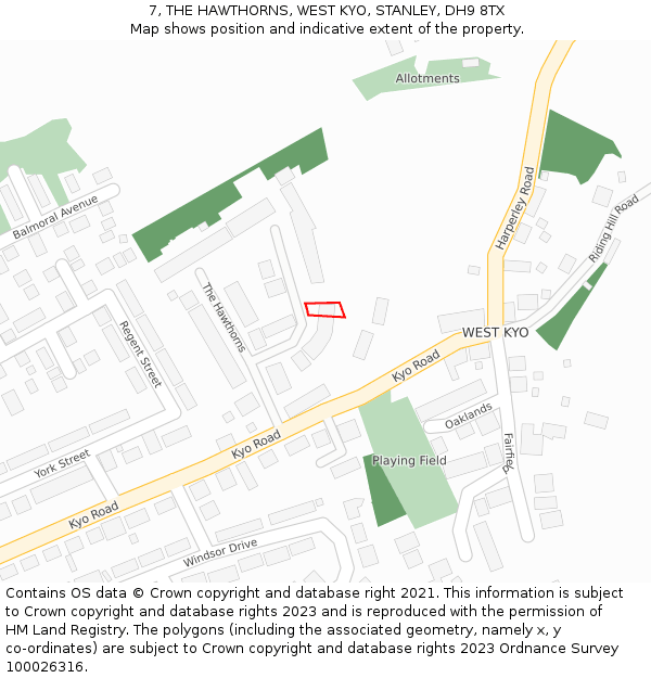 7, THE HAWTHORNS, WEST KYO, STANLEY, DH9 8TX: Location map and indicative extent of plot