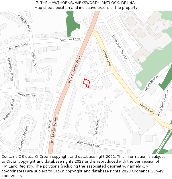 7, THE HAWTHORNS, WIRKSWORTH, MATLOCK, DE4 4AL: Location map and indicative extent of plot