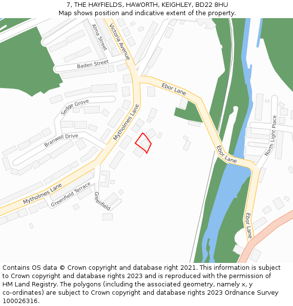 7, THE HAYFIELDS, HAWORTH, KEIGHLEY, BD22 8HU: Location map and indicative extent of plot