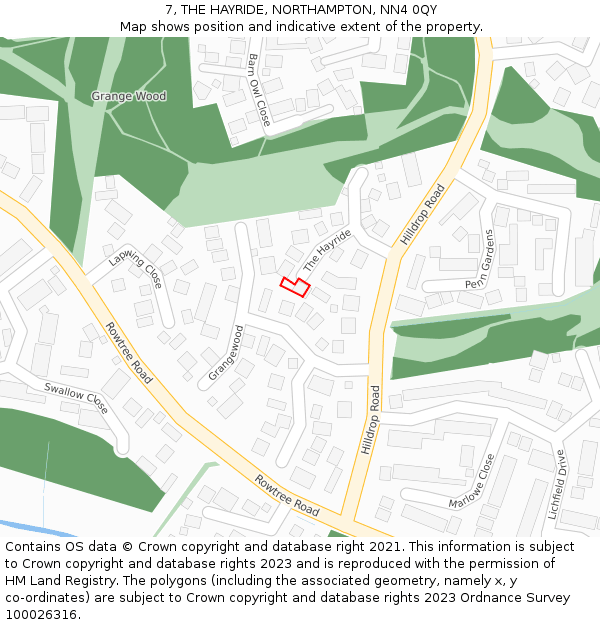 7, THE HAYRIDE, NORTHAMPTON, NN4 0QY: Location map and indicative extent of plot