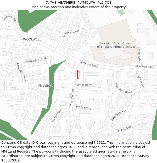 7, THE HEATHERS, PLYMOUTH, PL6 7QS: Location map and indicative extent of plot