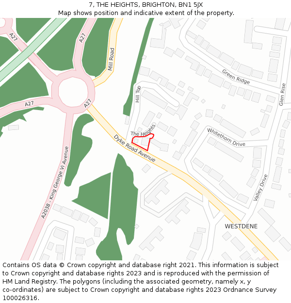 7, THE HEIGHTS, BRIGHTON, BN1 5JX: Location map and indicative extent of plot