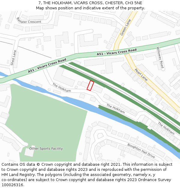7, THE HOLKHAM, VICARS CROSS, CHESTER, CH3 5NE: Location map and indicative extent of plot