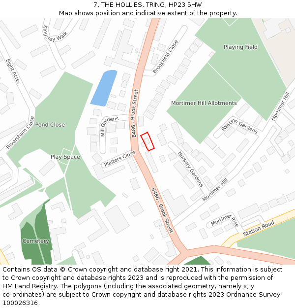 7, THE HOLLIES, TRING, HP23 5HW: Location map and indicative extent of plot