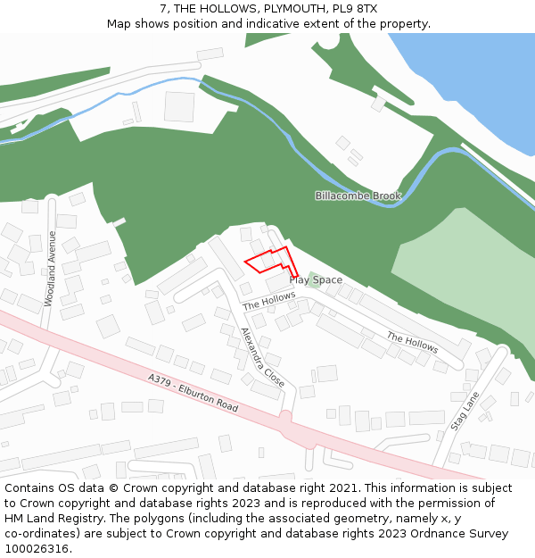 7, THE HOLLOWS, PLYMOUTH, PL9 8TX: Location map and indicative extent of plot