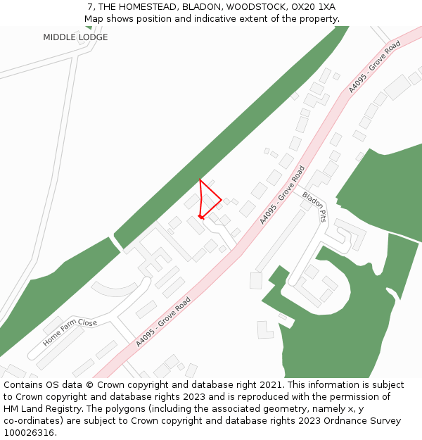 7, THE HOMESTEAD, BLADON, WOODSTOCK, OX20 1XA: Location map and indicative extent of plot