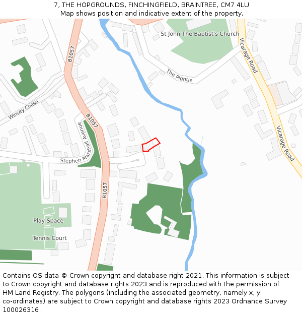 7, THE HOPGROUNDS, FINCHINGFIELD, BRAINTREE, CM7 4LU: Location map and indicative extent of plot