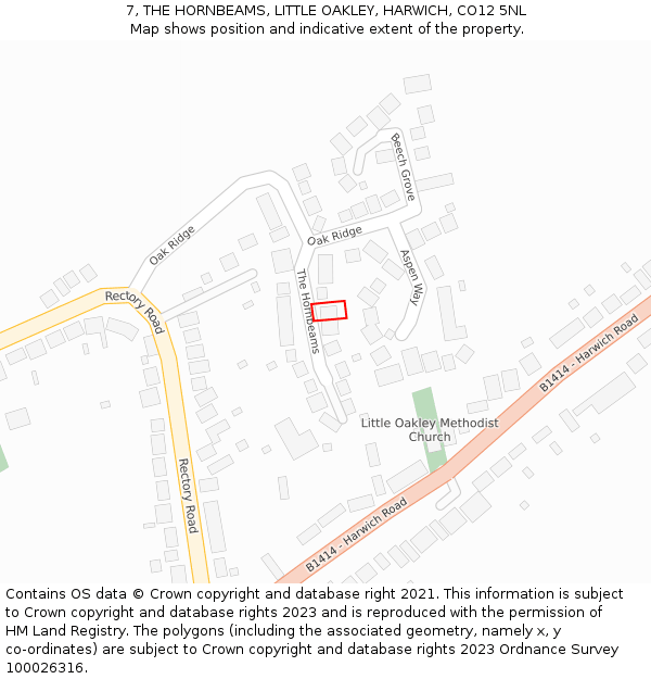 7, THE HORNBEAMS, LITTLE OAKLEY, HARWICH, CO12 5NL: Location map and indicative extent of plot