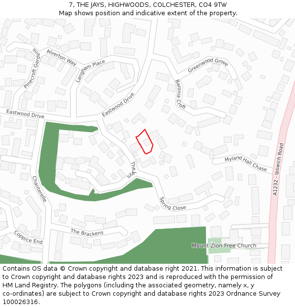 7, THE JAYS, HIGHWOODS, COLCHESTER, CO4 9TW: Location map and indicative extent of plot