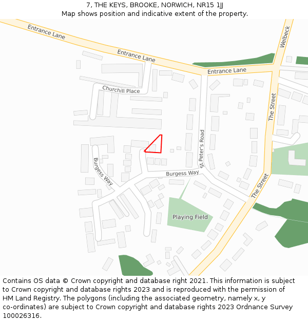 7, THE KEYS, BROOKE, NORWICH, NR15 1JJ: Location map and indicative extent of plot