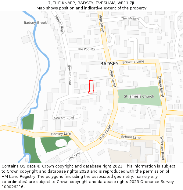 7, THE KNAPP, BADSEY, EVESHAM, WR11 7JL: Location map and indicative extent of plot