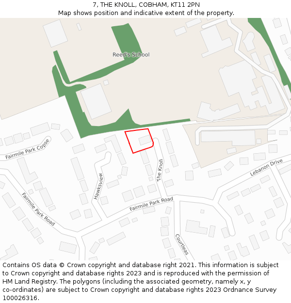 7, THE KNOLL, COBHAM, KT11 2PN: Location map and indicative extent of plot
