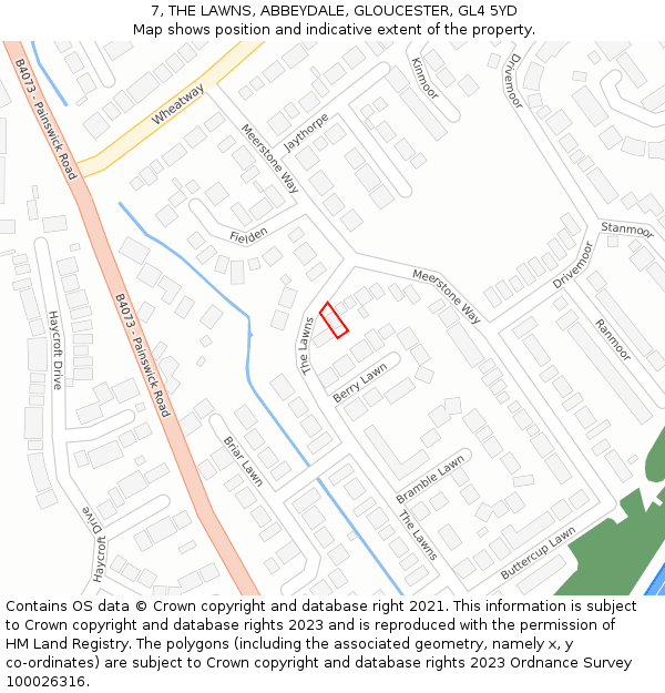 7, THE LAWNS, ABBEYDALE, GLOUCESTER, GL4 5YD: Location map and indicative extent of plot