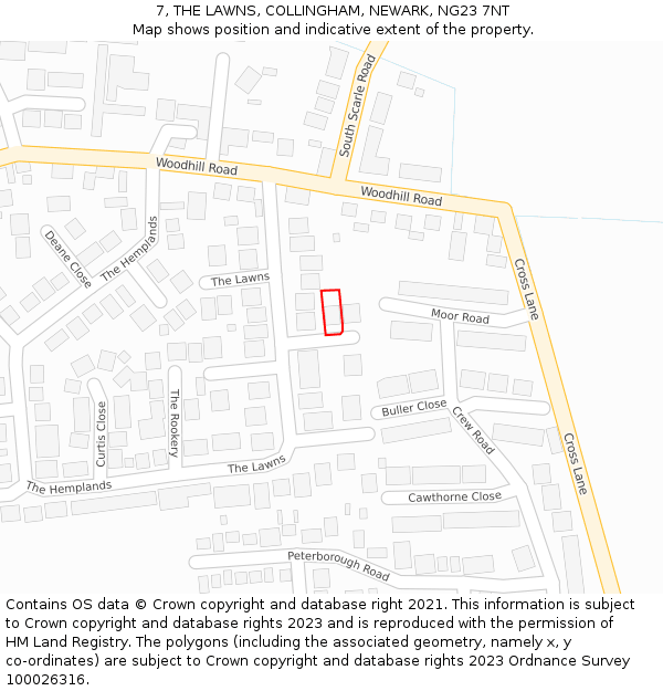 7, THE LAWNS, COLLINGHAM, NEWARK, NG23 7NT: Location map and indicative extent of plot