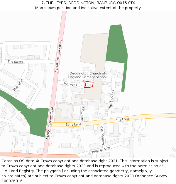 7, THE LEYES, DEDDINGTON, BANBURY, OX15 0TX: Location map and indicative extent of plot