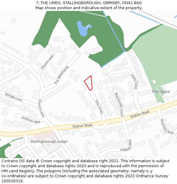 7, THE LIMES, STALLINGBOROUGH, GRIMSBY, DN41 8AG: Location map and indicative extent of plot