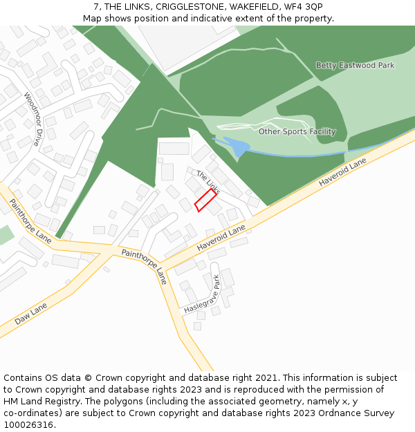 7, THE LINKS, CRIGGLESTONE, WAKEFIELD, WF4 3QP: Location map and indicative extent of plot