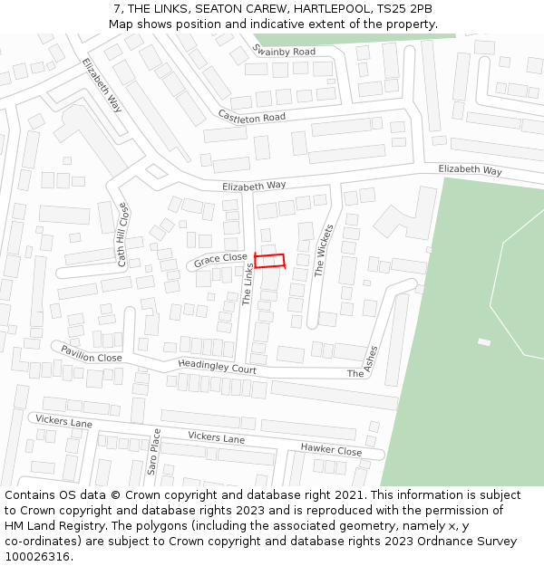 7, THE LINKS, SEATON CAREW, HARTLEPOOL, TS25 2PB: Location map and indicative extent of plot
